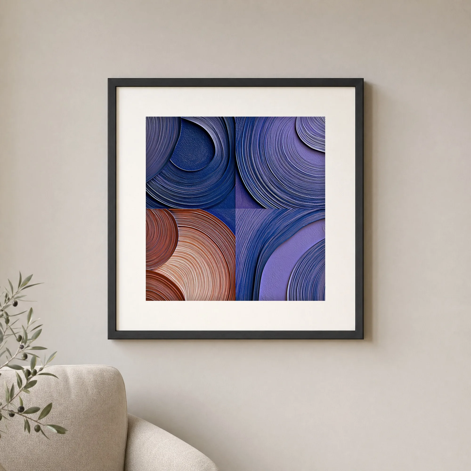 Four Currents as a print in a thin black frame with a white mat