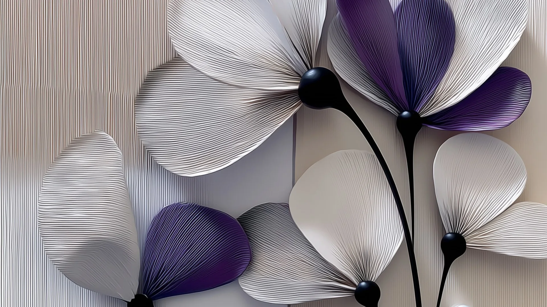 Violet and white blossoms on grey