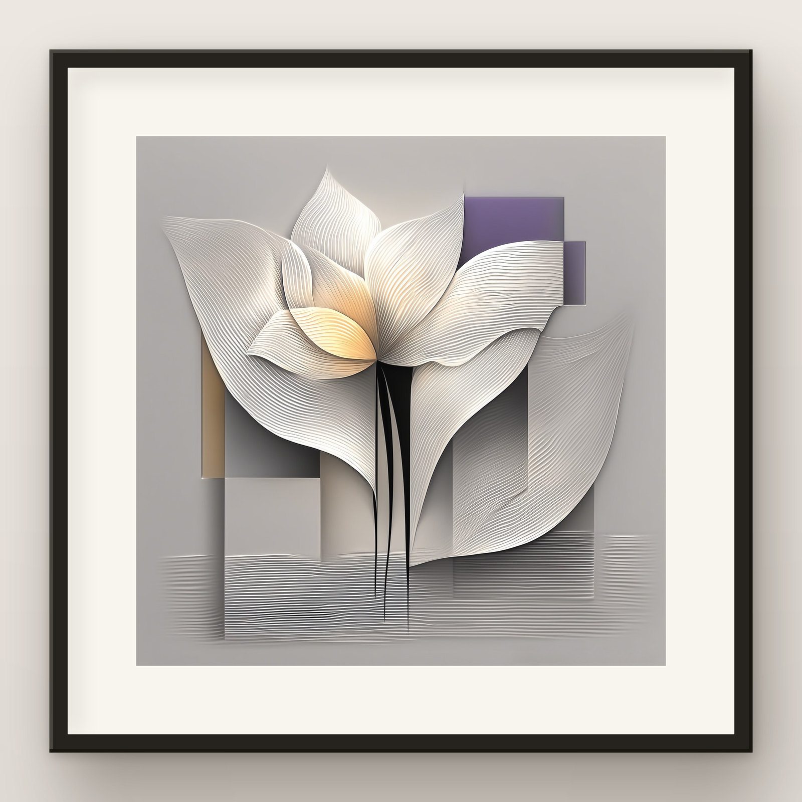 Ribbon Bloom, a work by Bassem, shown in a frame
