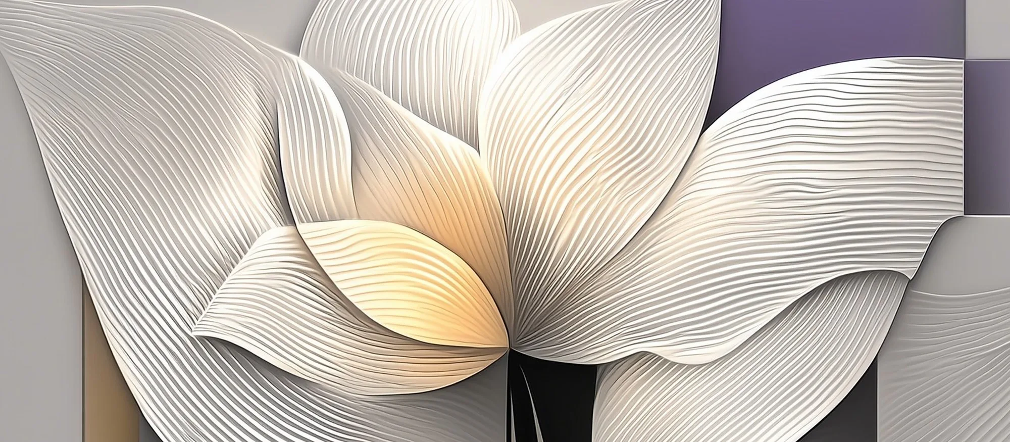 Detail of Ribbon Bloom: fine lines in white petals over grey and lavender