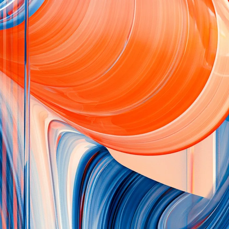 Ember and Tide close up, near print size: orange and blue ribbons of color