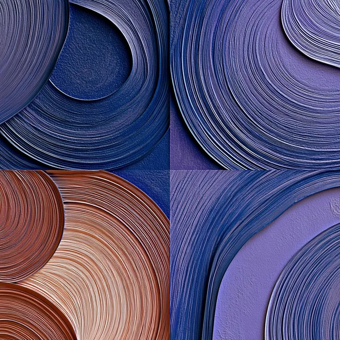 Four Currents: carved circles in blue, violet and rose