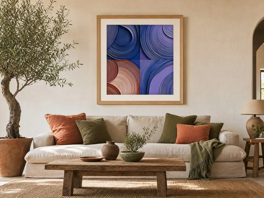 Four Currents framed on a living room wall