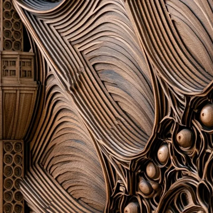 Close detail of The Minaret Relief at print size: carved bronze rosettes and beads