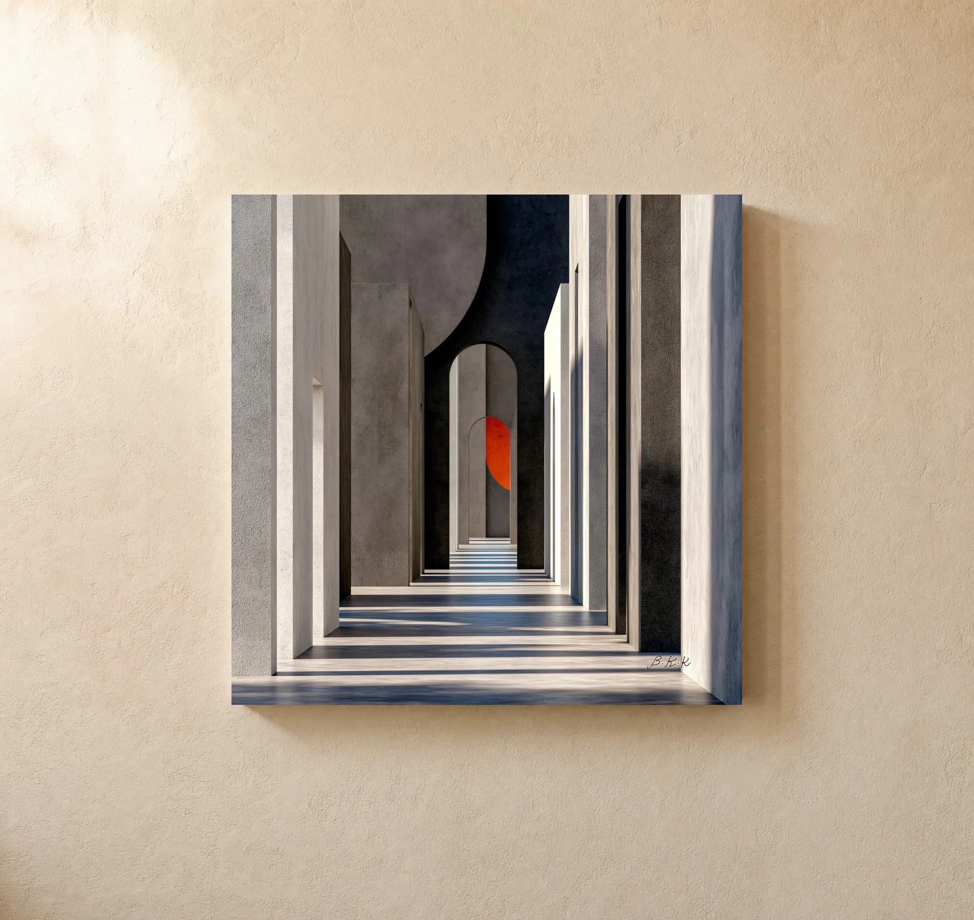 ba-0008-corridor-of-light-canvas-1-canvas-closeup-limewash-v4 Corridor of Light by Bassem, canvas on a wall