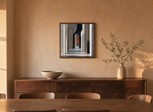 Corridor of Light by Bassem, framed print on a wall