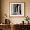 ba-0008-corridor-of-light-print-2-room-study-oak-v4 Corridor of Light by Bassem, art print shown framed on a wall