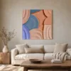 Peach and Teal Arcs by Bassem, canvas on a wall
