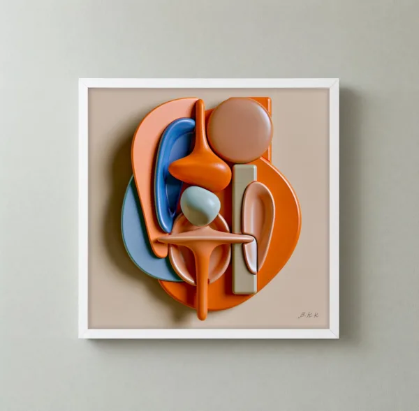 Tangerine Assembly by Bassem, framed print on a wall
