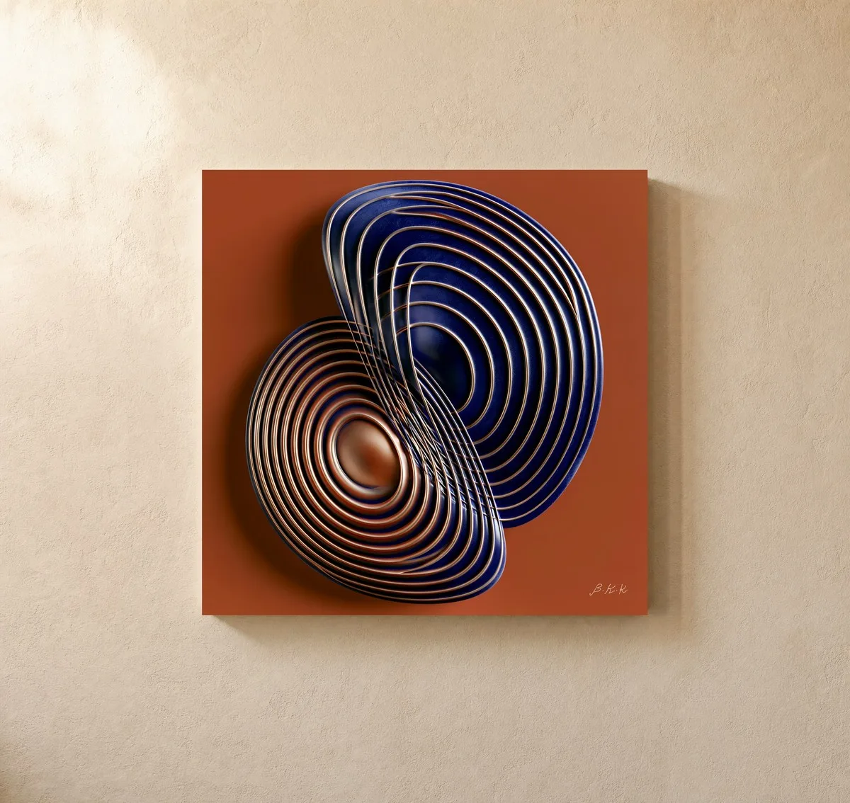 Navy Rings on Rust by Bassem, canvas on a wall