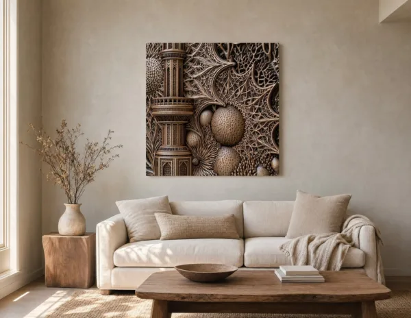ba-0016-carved-coral-garden-canvas-2-canvas-room-living-greige-v4 Carved Coral Garden by Bassem, canvas on a wall