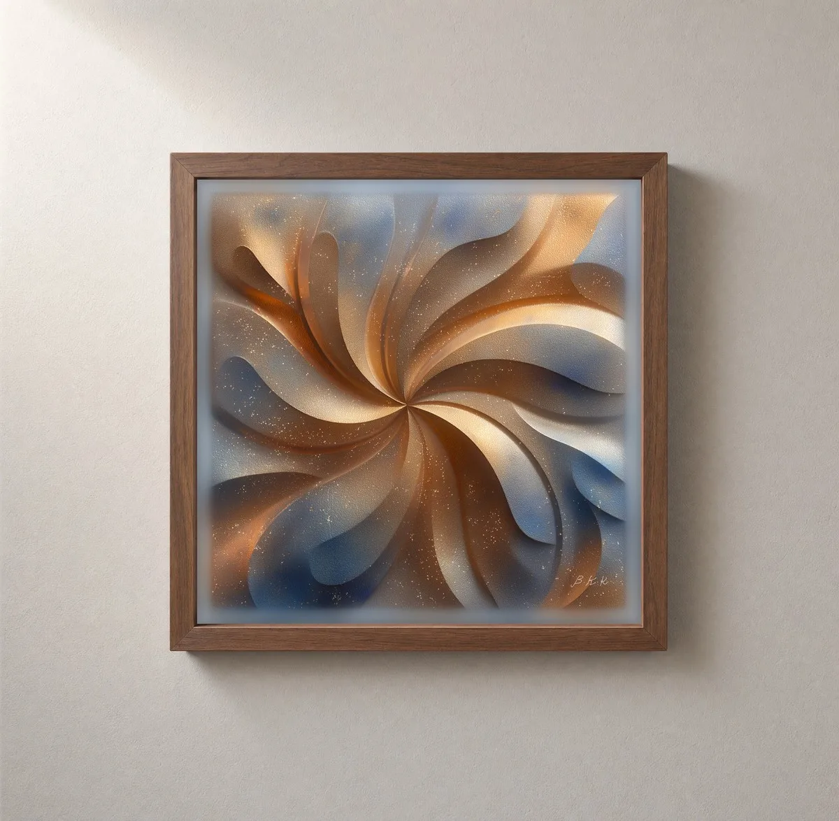 Golden Pinwheel by Bassem, framed print on a wall