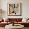 ba-0021-combed-stone-swirls-print-2-room-living-terracotta-walnut-v6 Combed Stone Swirls by Bassem, art print shown framed on a wall