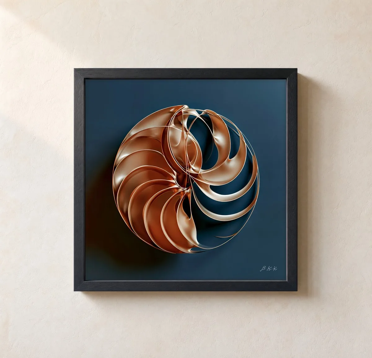 Copper Spiral by Bassem, framed print on a wall