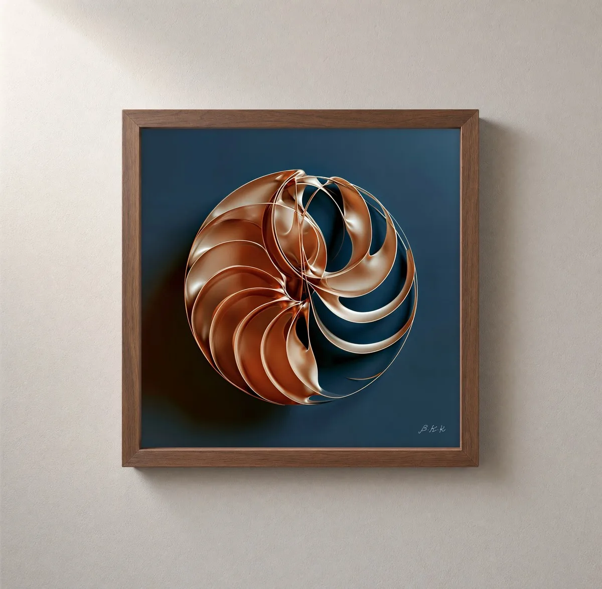 Copper Spiral by Bassem, framed print on a wall