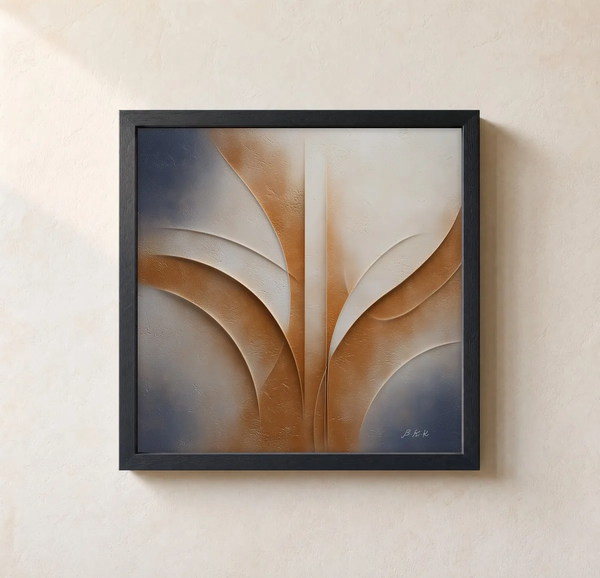 Rust Leaf Relief by Bassem, framed print on a wall