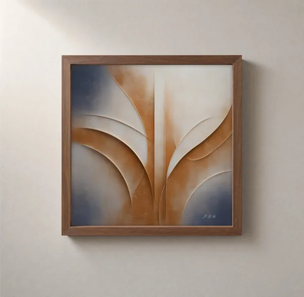 Rust Leaf Relief by Bassem, framed print on a wall