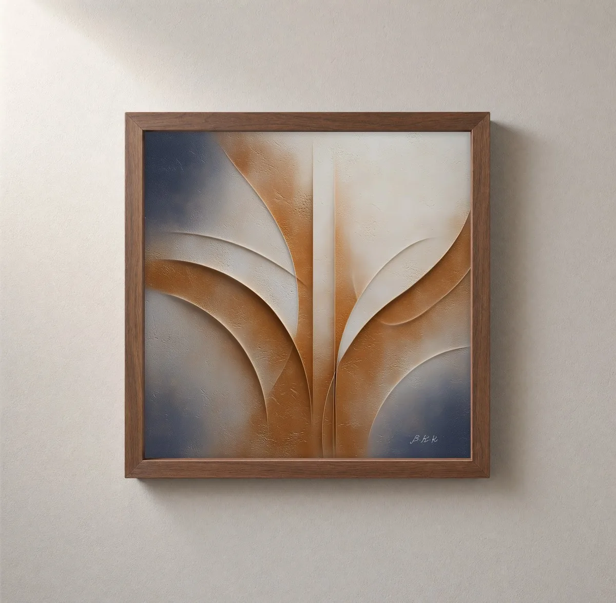 Rust Leaf Relief by Bassem, framed print on a wall
