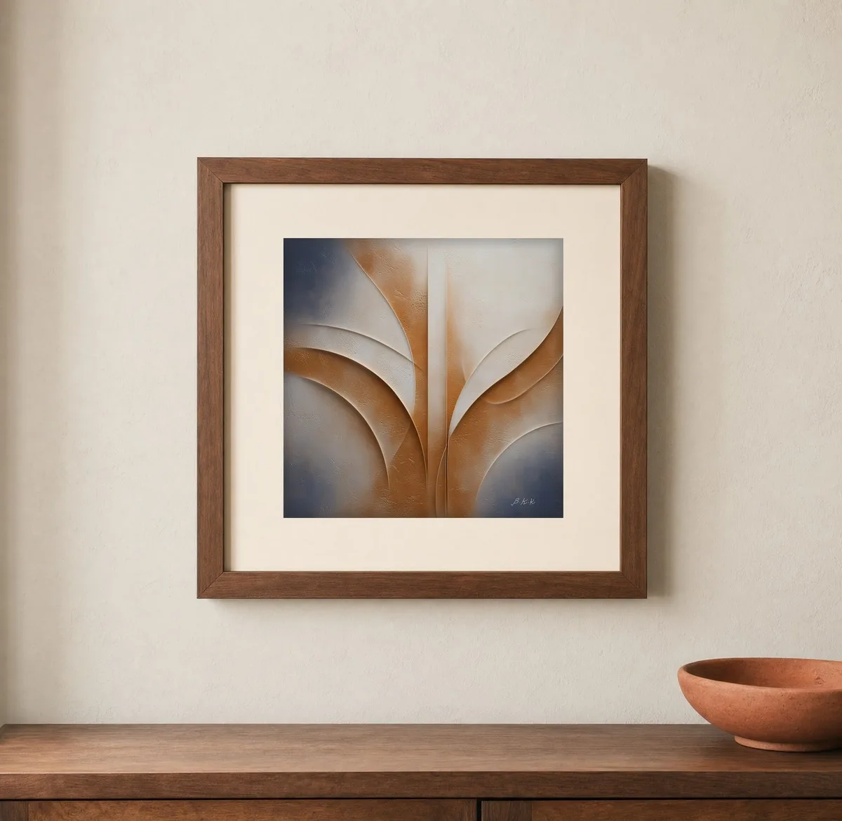 Rust Leaf Relief by Bassem, art print shown framed on a wall