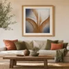 ba-0024-rust-leaf-relief-print-2-room-living-oak-v6 Rust Leaf Relief by Bassem, art print shown framed on a wall