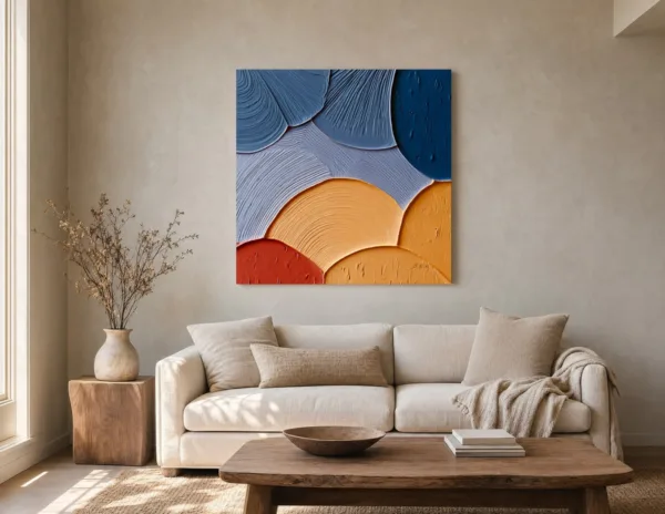 ba-0025-ochre-and-blue-fans-canvas-2-canvas-room-living-greige-v4 Ochre and Blue Fans by Bassem, canvas on a wall