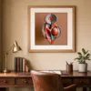 ba-0027-coral-and-aqua-form-print-2-room-study-oak-v6 Coral and Aqua Form by Bassem, art print shown framed on a wall