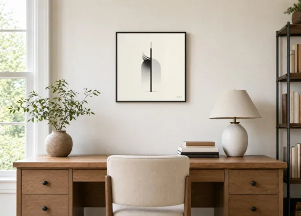 The Quiet Spire by Bassem, framed print on a wall