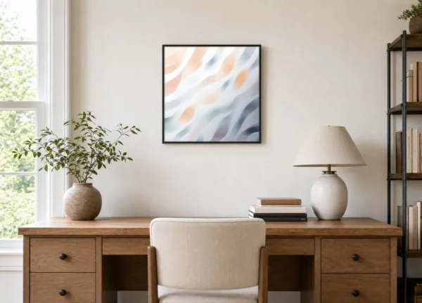 Peach and Mist by Bassem, framed print on a wall