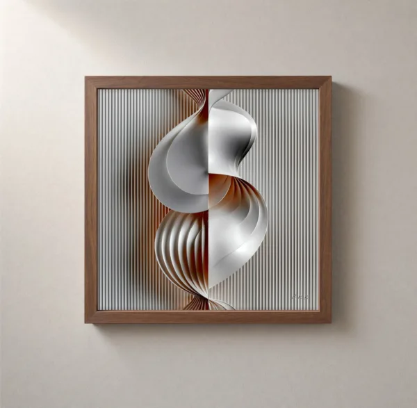 ba-0036-the-fluted-twist-framed-2-thin-closeup-walnut-v4 The Fluted Twist by Bassem, framed print on a wall