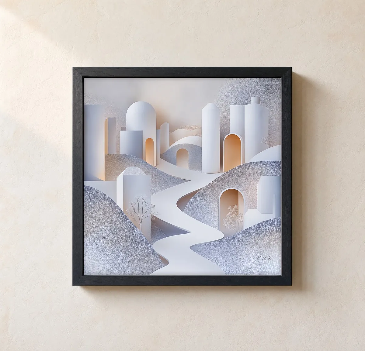 Winding White Path by Bassem, framed print on a wall