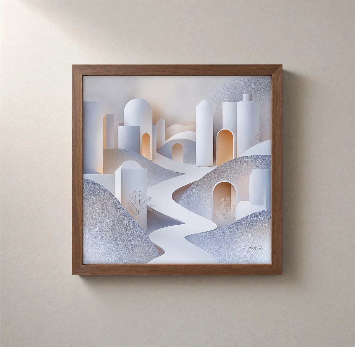 Winding White Path by Bassem, framed print on a wall