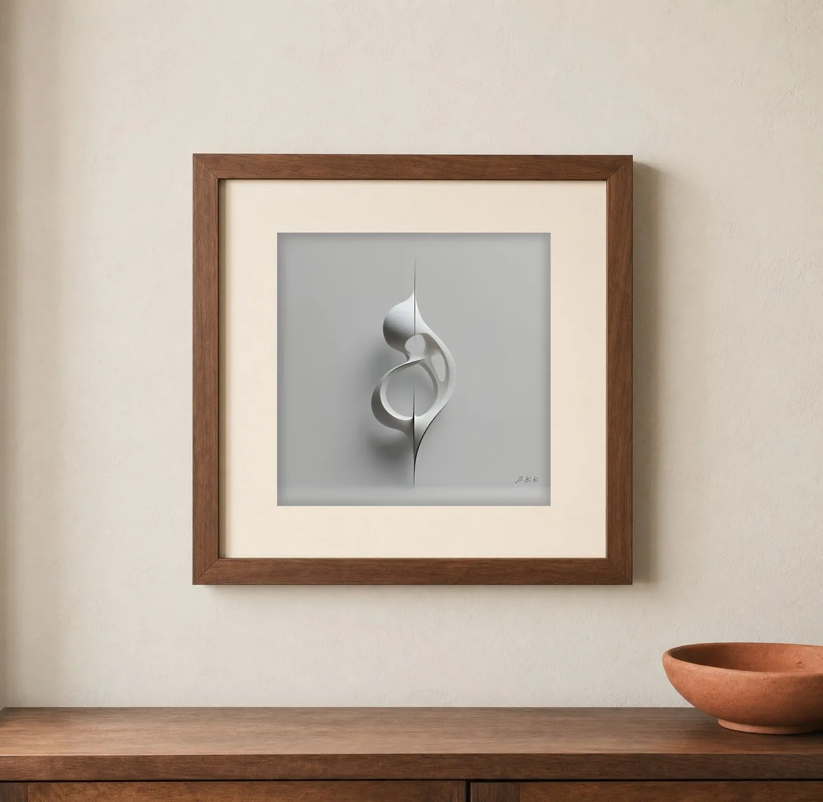 ba-0039-the-suspended-loop-print-1-closeup-walnut-v6 The Suspended Loop by Bassem, art print shown framed on a wall