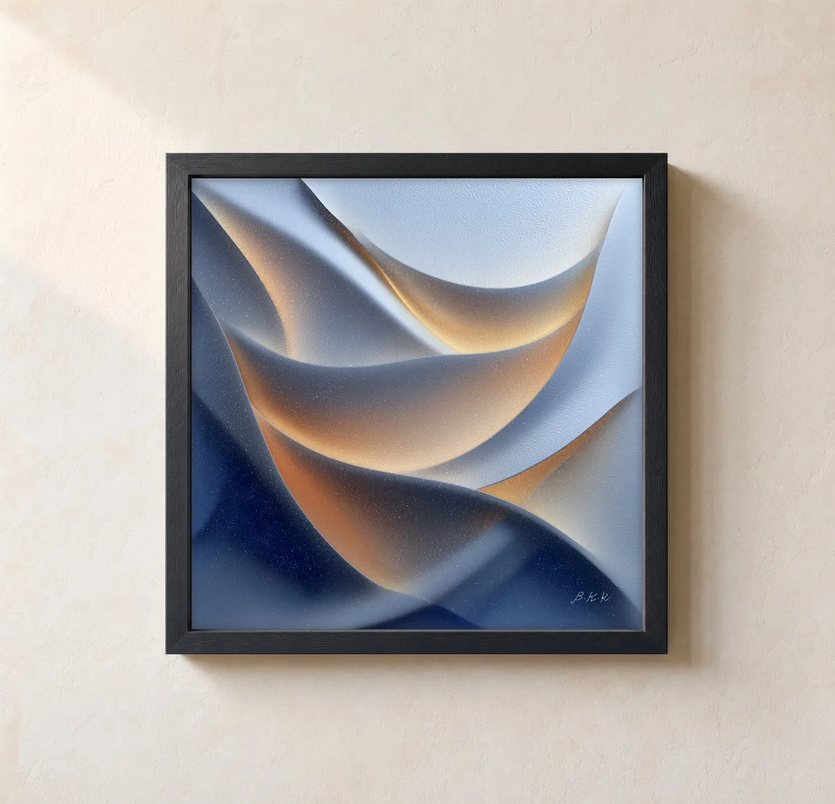 Amber Beneath Blue by Bassem, framed print on a wall