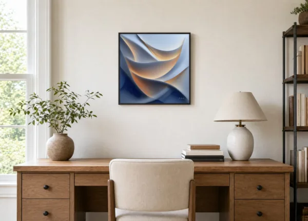 ba-0040-amber-beneath-blue-framed-4-thin-room-office-black-v4 Amber Beneath Blue by Bassem, framed print on a wall