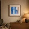 ba-0041-blue-and-clay-panels-print-2-room-evening-walnut-v6 Blue and Clay Panels by Bassem, art print shown framed on a wall