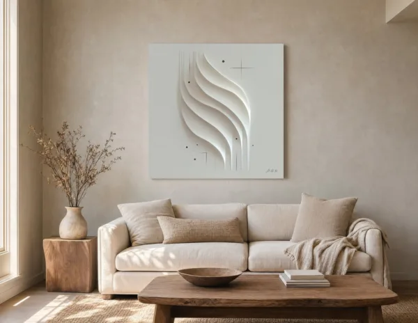 Layered White Waves by Bassem, canvas on a wall