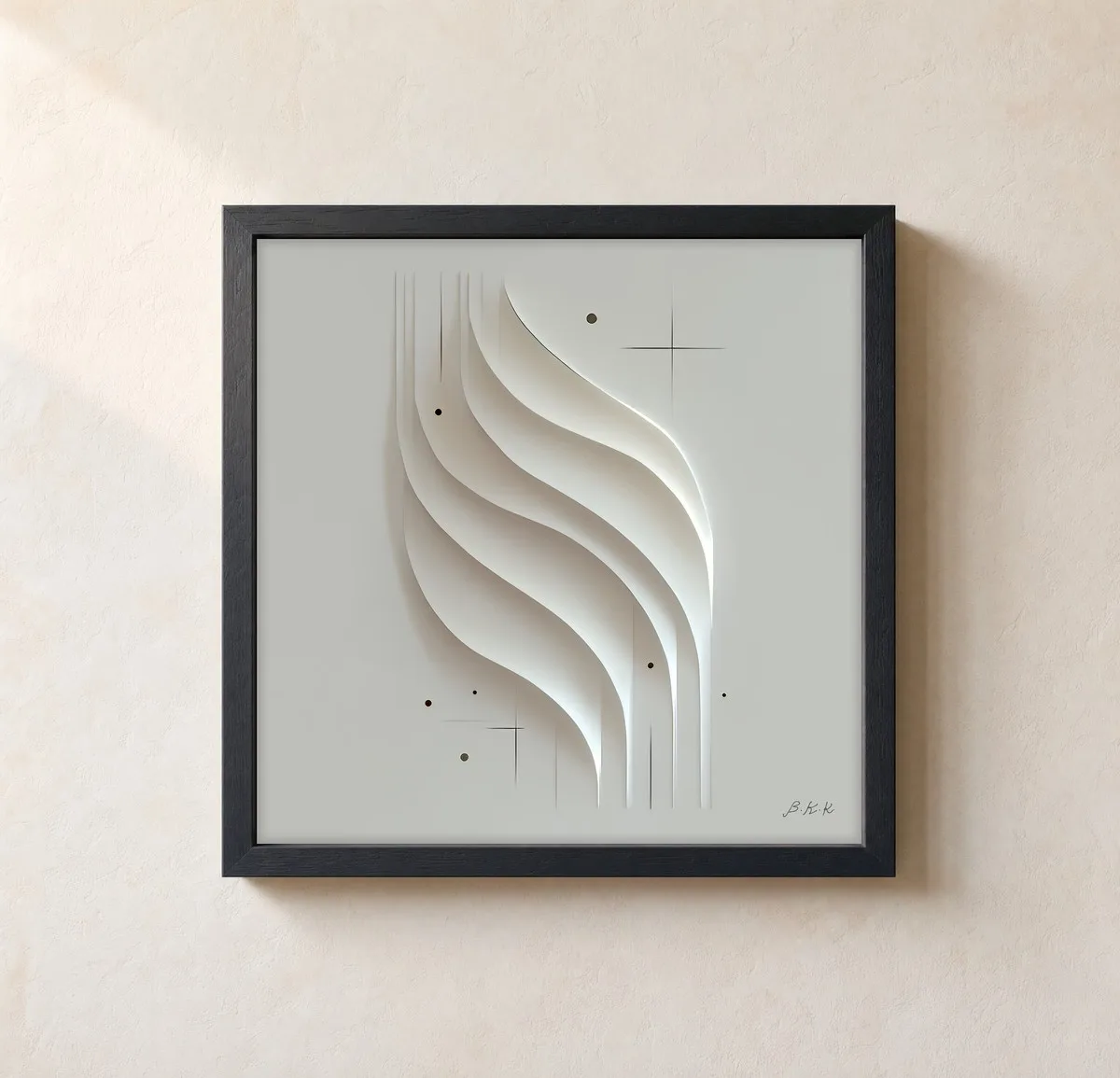 Layered White Waves by Bassem, framed print on a wall