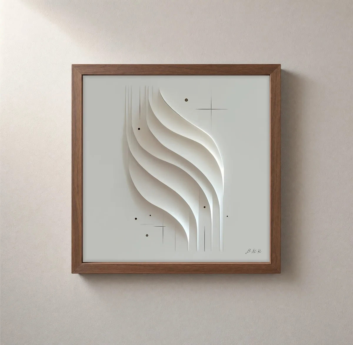 Layered White Waves by Bassem, framed print on a wall