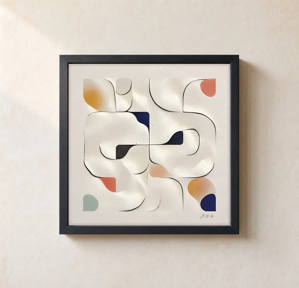 Soft Ivory Maze by Bassem, framed print on a wall