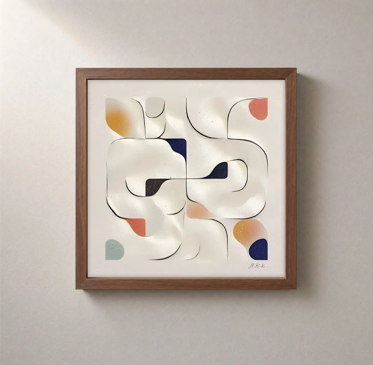 Soft Ivory Maze by Bassem, framed print on a wall