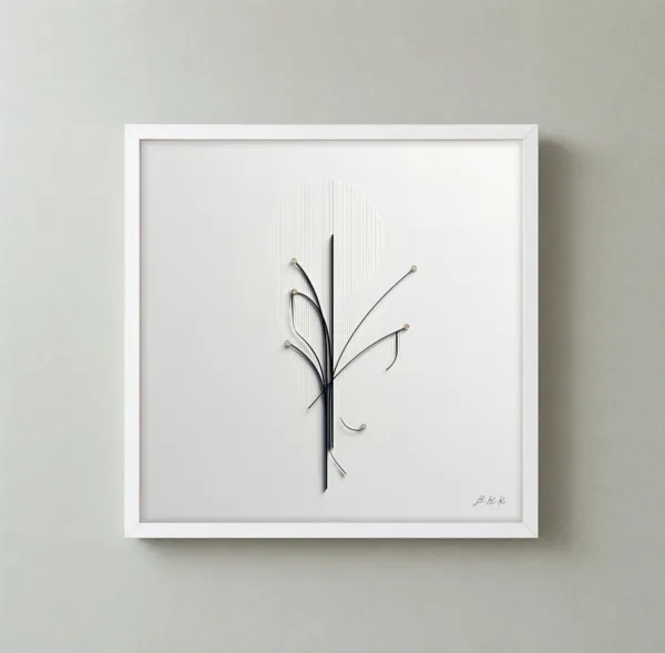 Thin Stems in White by Bassem, framed print on a wall