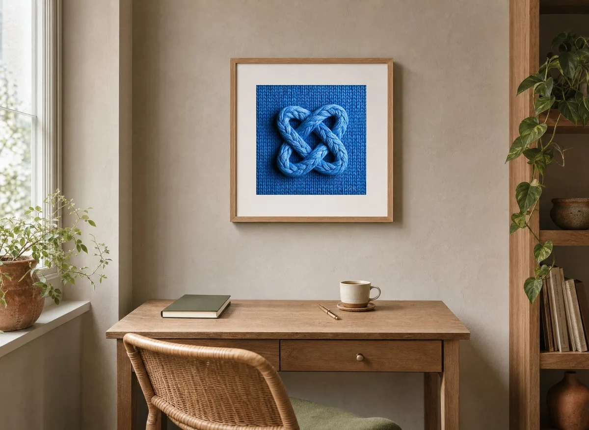 Cobalt Rope Knot by Bassem, art print shown framed on a wall