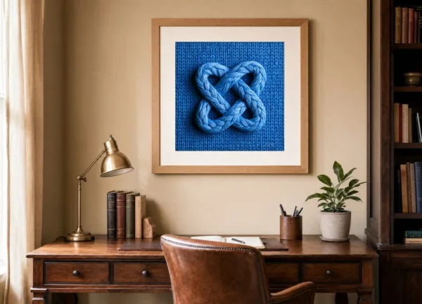 Cobalt Rope Knot by Bassem, art print shown framed on a wall