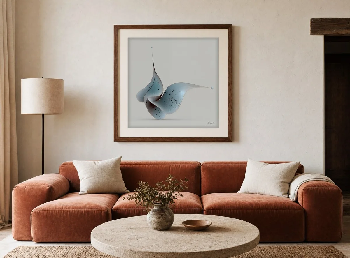 Speckled Drift by Bassem, art print shown framed on a wall