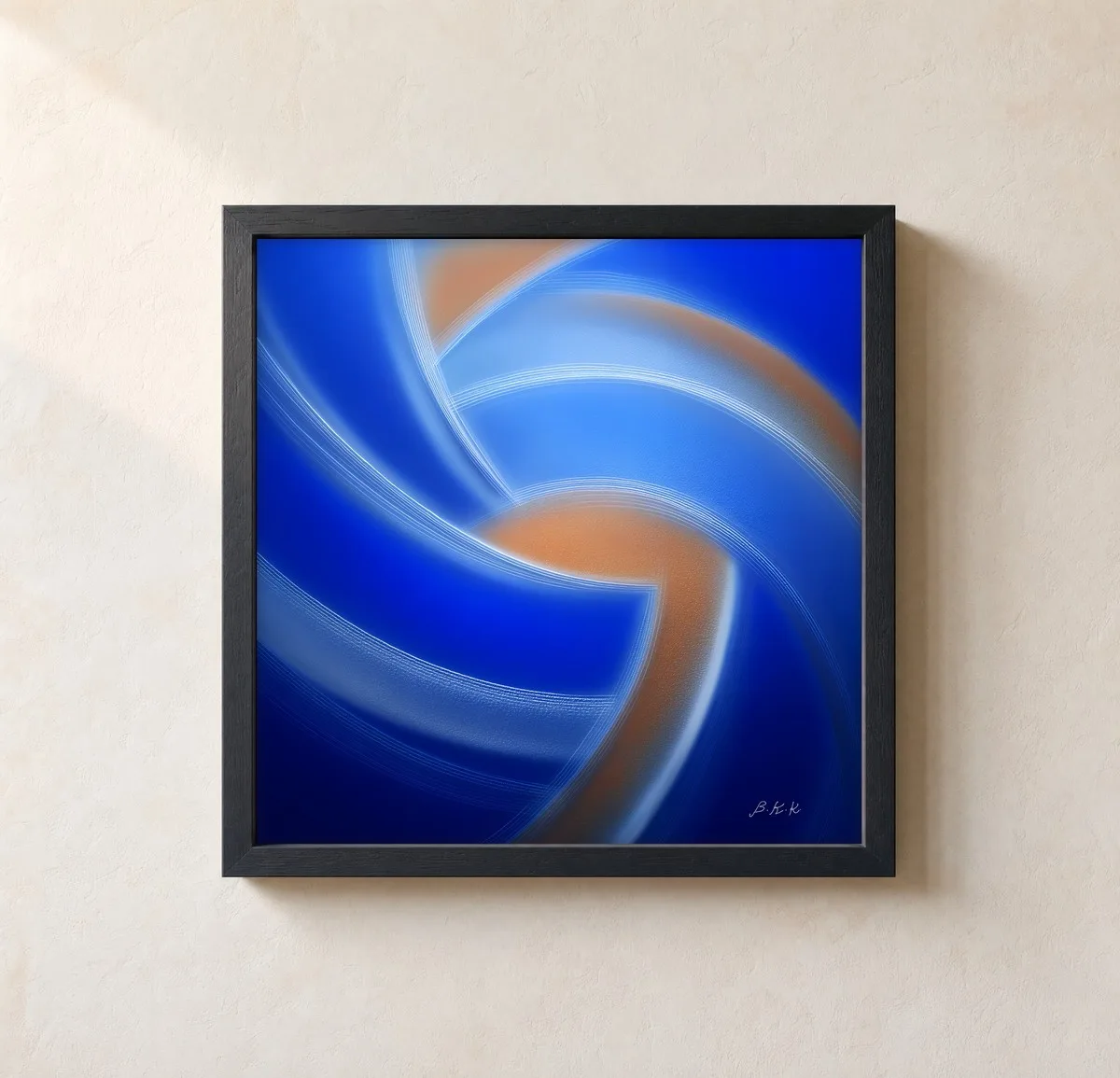 Cobalt Whirl by Bassem, framed print on a wall
