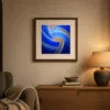 Cobalt Whirl by Bassem, art print shown framed on a wall