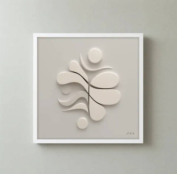 ba-0053-ivory-petal-relief-framed-3-thin-closeup-white-v4 Ivory Petal Relief by Bassem, framed print on a wall