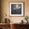 ba-0055-slate-fan-leaves-print-2-room-study-oak-v6 Slate Fan Leaves by Bassem, art print shown framed on a wall