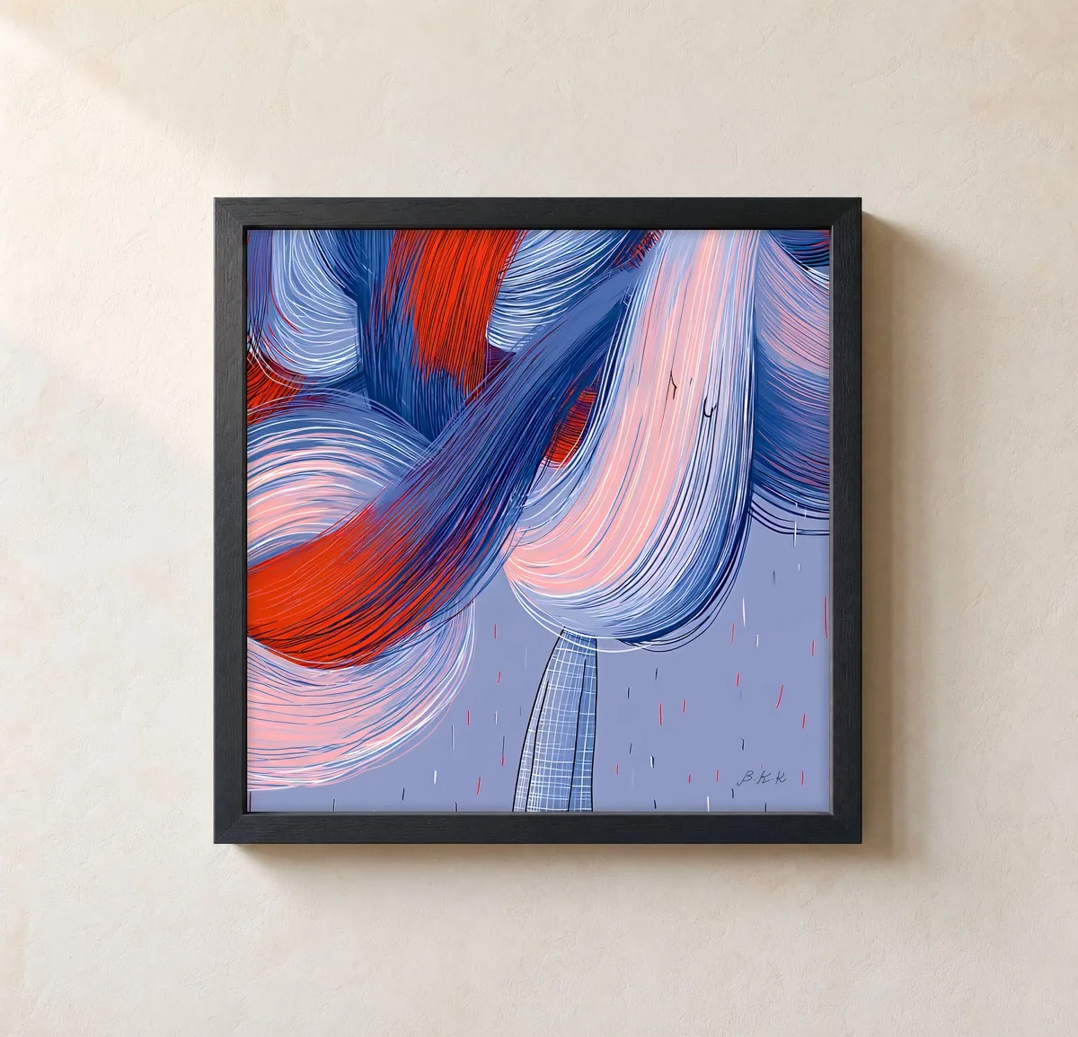 Ribbon Tree in Rain by Bassem, framed print on a wall