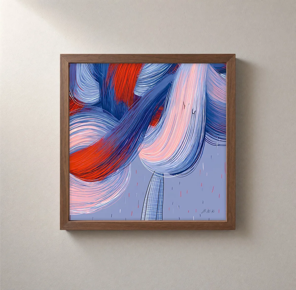 Ribbon Tree in Rain by Bassem, framed print on a wall